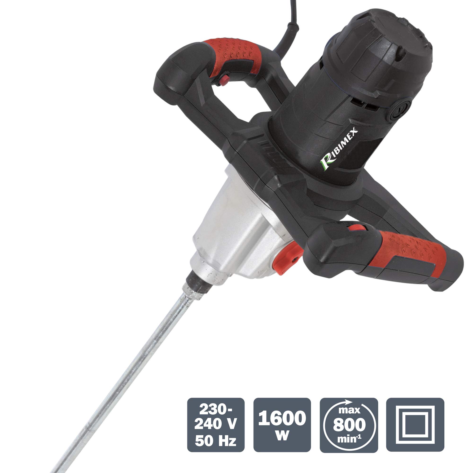 Ribimex PR1600 RIBPREM1601 Miscelatore Elettrico, Potenza 1600 Watt, Rosso, W, 230 V, 40x40x40 cm
