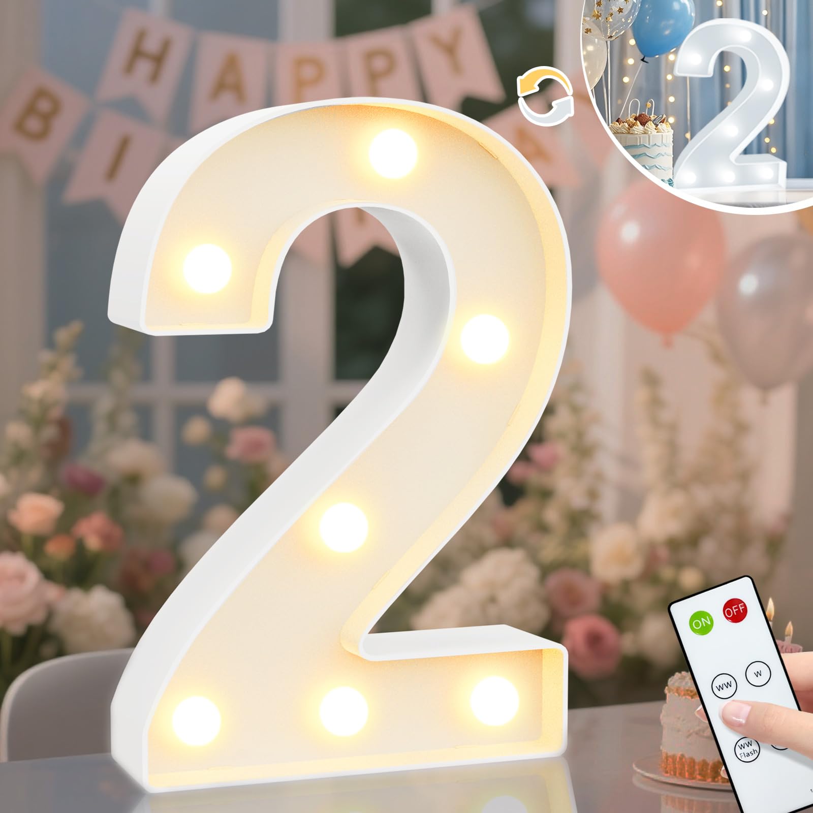 8.8" Decorative LED Light Up Numbers, Marquee Numbers Lights for 7th Birthday Decorations, Lighted Number Sign for Birthday Party Night Lights Wedding Anniversary Home Wall Decor, White Number 7 — view 70