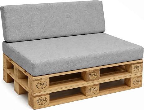 POKAR Euro Pallet Seating Set of 2 1x seat cushion 120x80cm + 1x back cushion 120x40cm, cold foam, removable covers, Home Garden Furniture DIY, indoor outdoor pillow, without pallets, grey