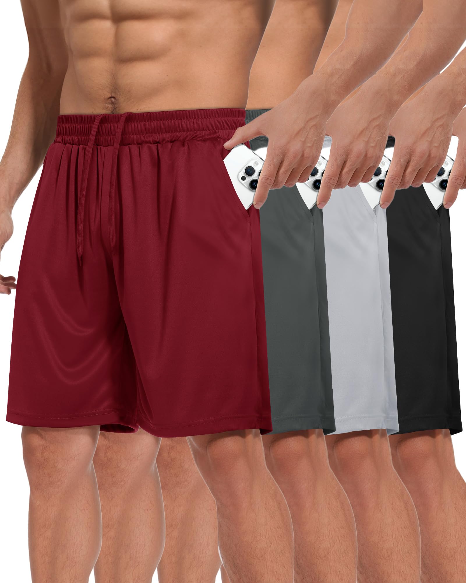 4 Pack Gym Mens Shorts - Basketball Athletic Shorts with Pockets Fitness Clothing Black Workout Quick Dry Shorts