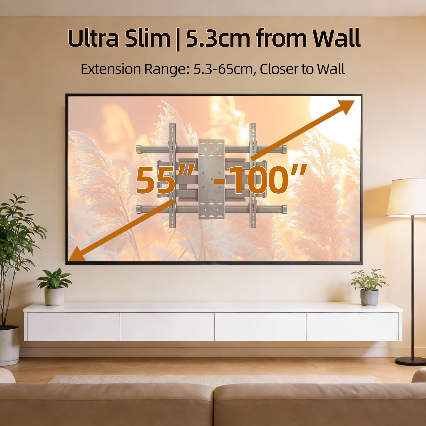 Supporto da Parete per TV al Plasma LED LCD Piatti e Curvi 55-100 inch, Inclinazione Girevole Staffa con Doppio Braccio Peso fino a 75kg, Max VESA 800x600mm DY995