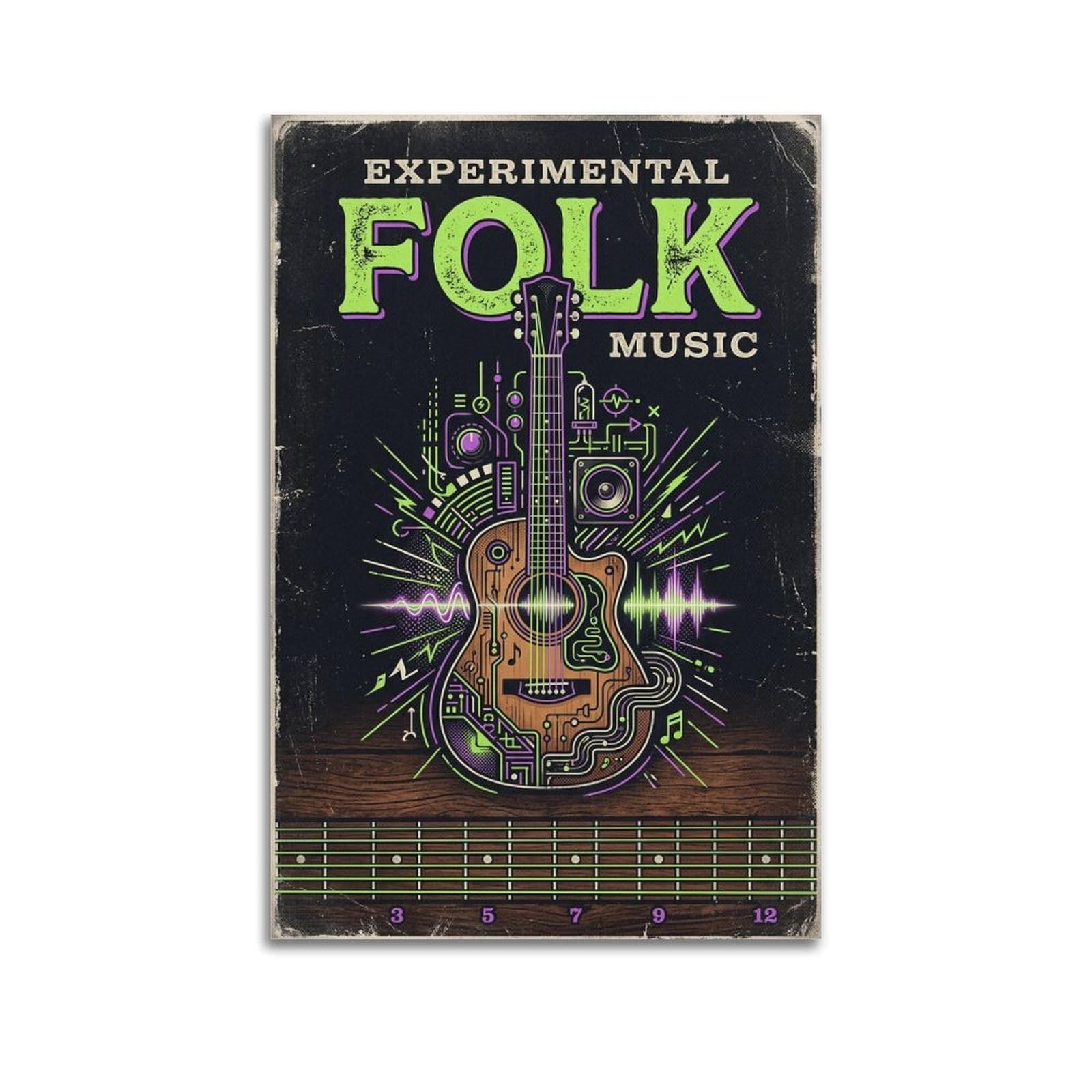 XKUGA Modern Electronic Folk Art Poster Cyber Guitar Art Modern Decorative Canvas Prints - Ideal Wall Art for Family, Man Cave, Game Room, Boys & Girls Bedroom 24x36inch(60x90cm)