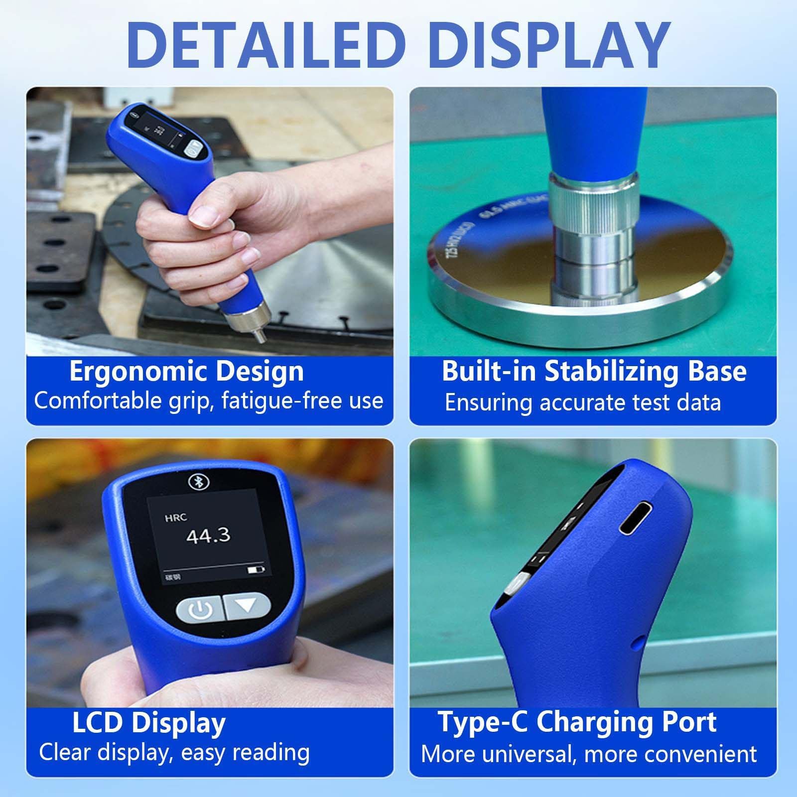 Durómetro Medidor de Dureza Integrado con Cabezales de Prueba Duales A | Kit de Prueba de Dureza Metales Durómetro Integrado Medición No Destructiva con Múltiples Escalas