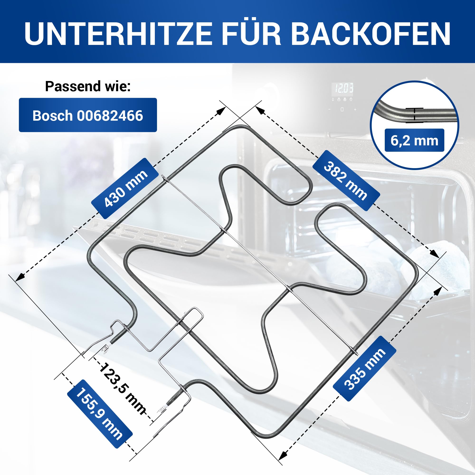VIOKS Unterhitze Heizelement 230V 1300W Backofen Ersatz für Bosch 682466 | Heizung Backofenheizung, Ersatz für Balay Constructa Siemеns 00682466 Irca 2054R730 1R0D971001, Unten, Herd Ofen