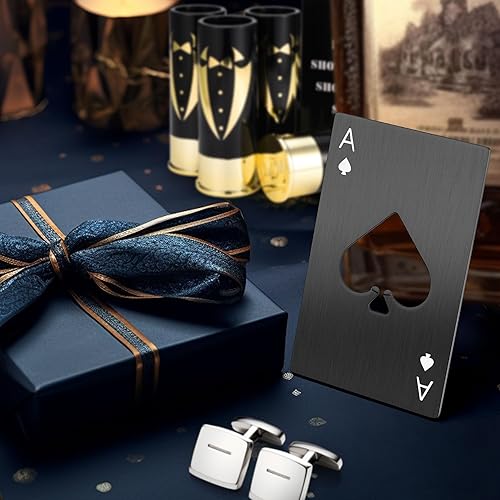 Miniatura 7 de Yoption Juego de 8 regalos para padrinos de boda, 4 vasos de chupito de calibre con 4 abrebotellas de tamaño tarjeta de crédito para boda, fiesta