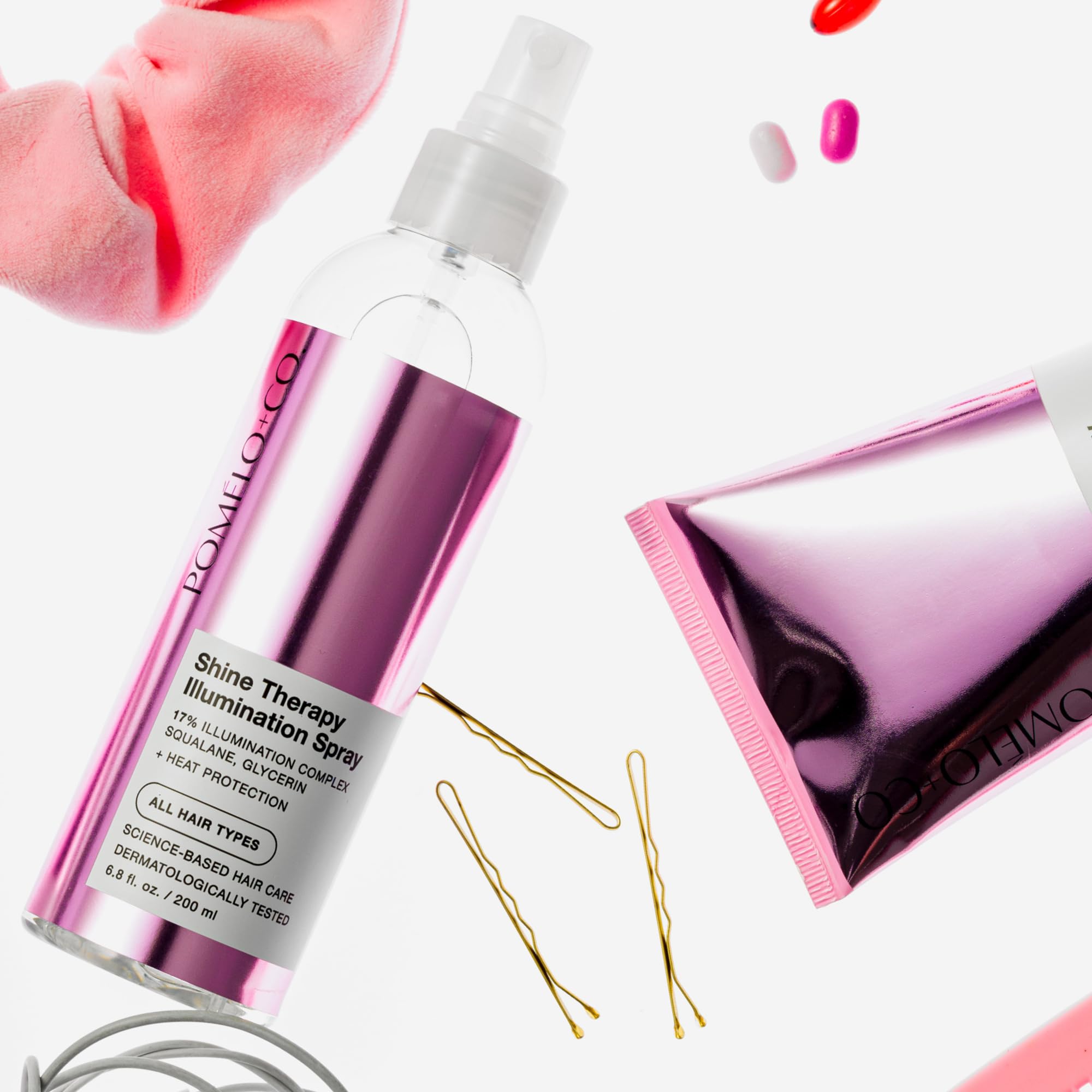 Pomélo+Co Spray con complesso illuminante al 17% per capelli nutriti, idratati e morbidi - con protezione termica/trattamento per capelli secchi/Shine Therapy Spray 200 ml