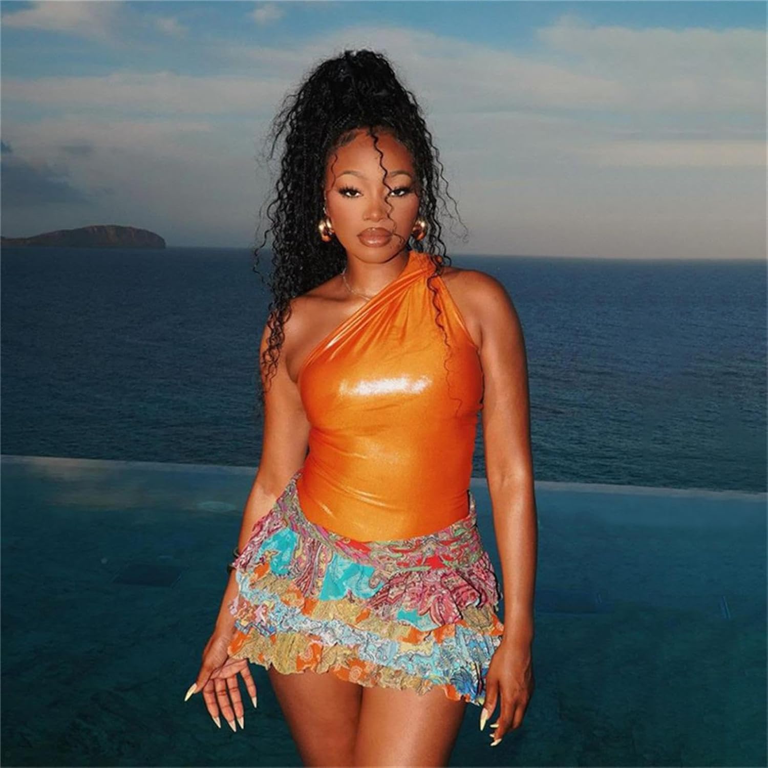 ksotutm Mini Skirt Floral Boho Skirt Sexy Summer High Waisted Flowy Mini Skirts for Women Short Skirt - Image 3