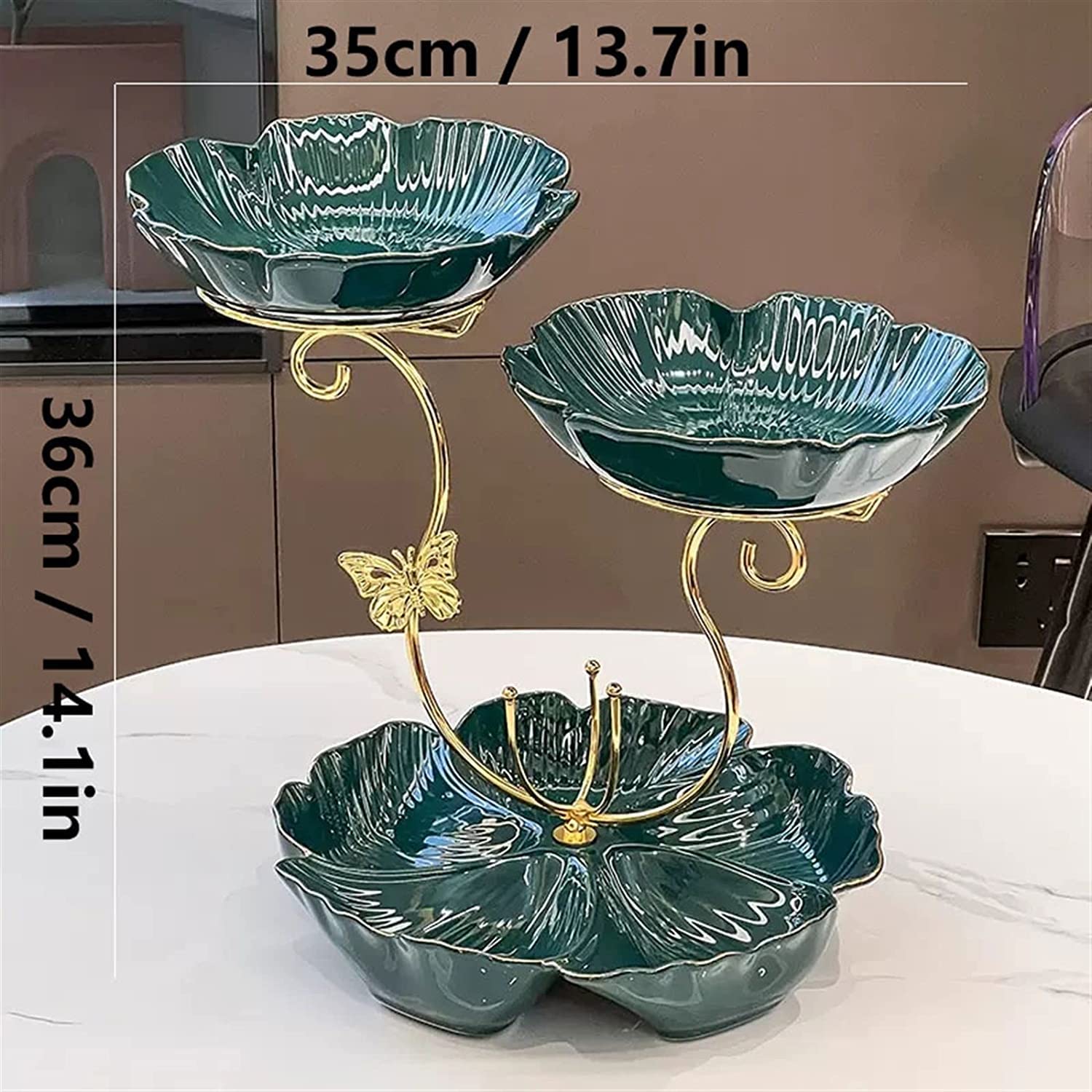 Patera na Owoce Miska na Owoce Kosz na Owoce Ceramiczna Okrągła Miska Na Owoce Wystrój Stołu Do Jadalni Talerz Na Owoce Miska Na Cukierki Metalowa Rama Stojak na Owoce Koszyk Na Owoce (Color : Grün,
