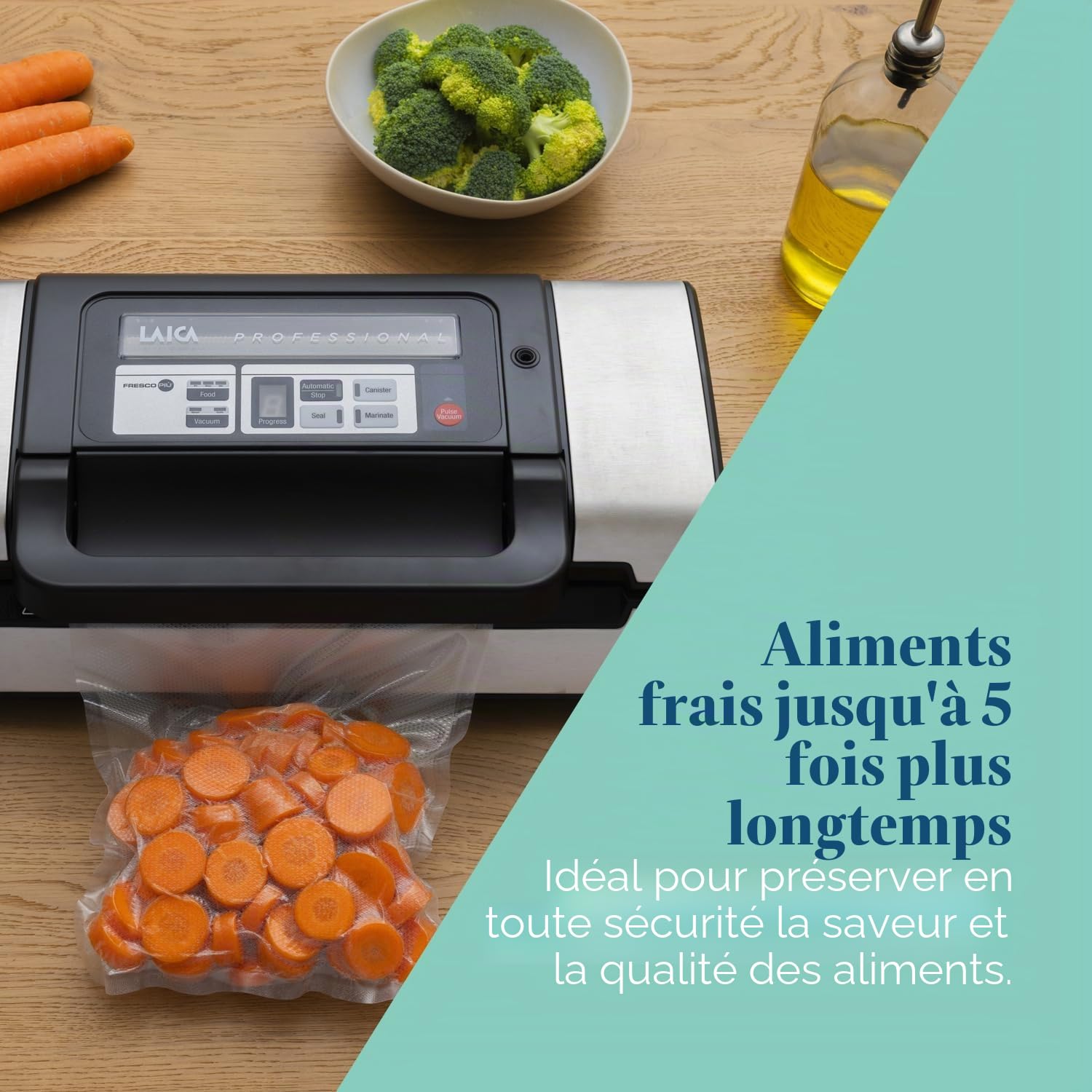 Laica VT3120 Machine sous vide pour aliments, automatique, double pompe, acier, 20 l/min, largeur maximale des sacs 30 cm 20,6 x 40 x 12 cm