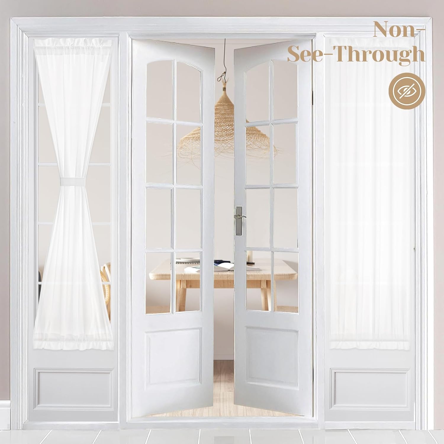 HOMEIDEAS Non-See-Through Sidelight French Curtains for Front Door, Light Filtering Privacy Semi Sheer Door Window Curtains with Rod Pocket and Tieback, 1 Panel, White, 26W X 72L Inch 26"W x 72"L (Pack of 1) White
