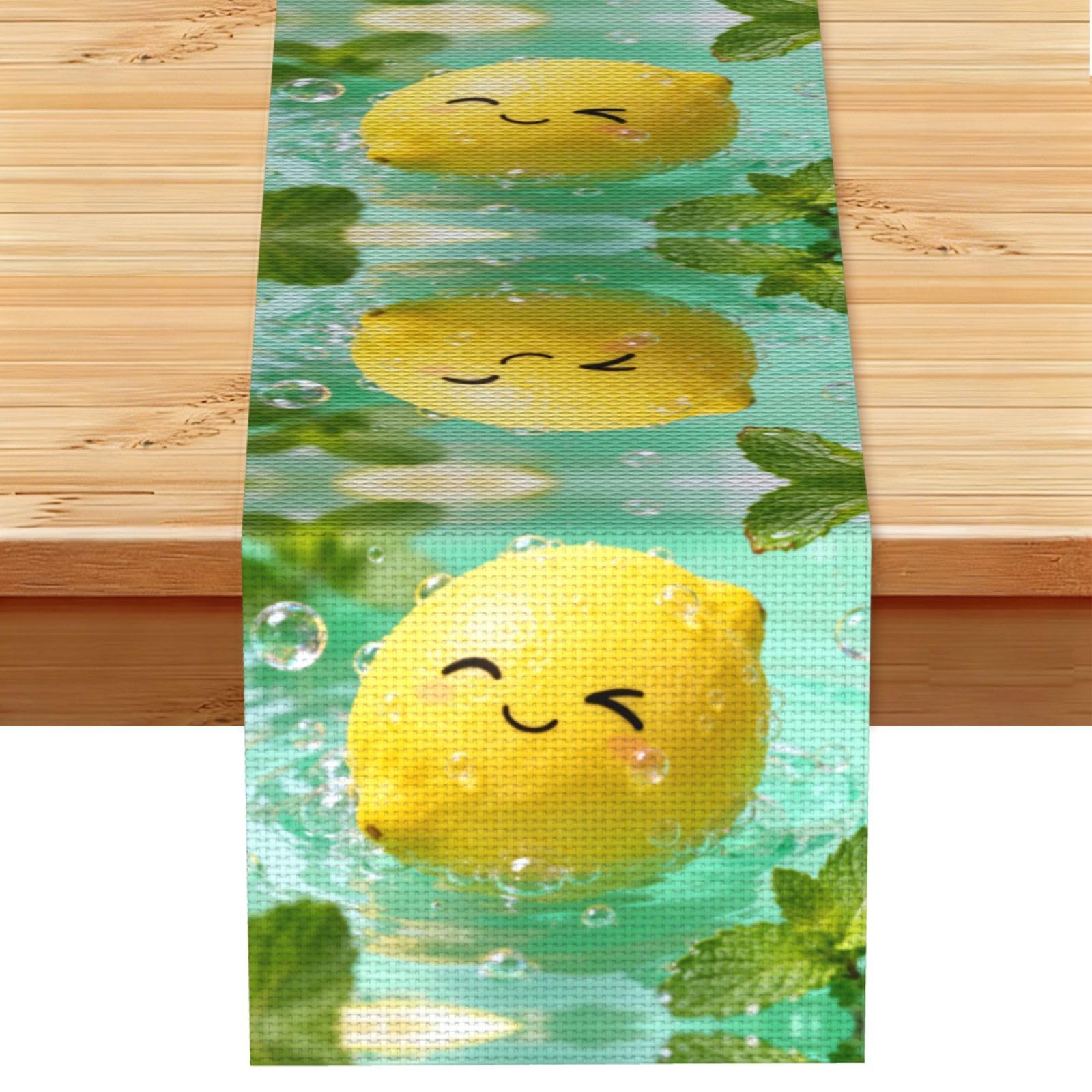 Smiling Lemon Linen Look Table Runner 13x72-Wrinkle Resistant Farmhouse Style for Dining Table Decor