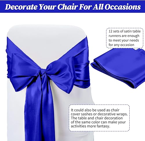 Miniatura 6 de Paquete de 12 caminos de mesa de satén azul rey, 12 x 108 pulgadas de largo, suave de alta calidad para bodas, banquetes, cumpleaños, fiestas,