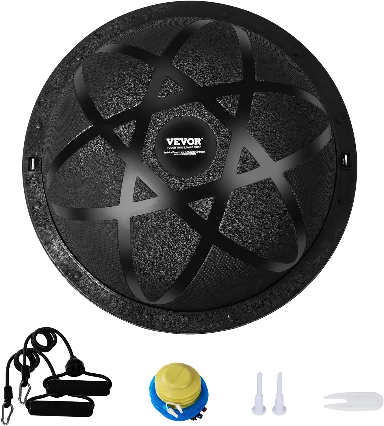 VEVOR Half Exercise Ball Trainer, 23/26 inch Balance Ball Trainer, 1500lbs Capacity Stability Ball, Yoga Ball with Resistance Bands & Foot Pump, Strength Fitness Ball for Home Gym Full Body Workout Black 23" Particle Black