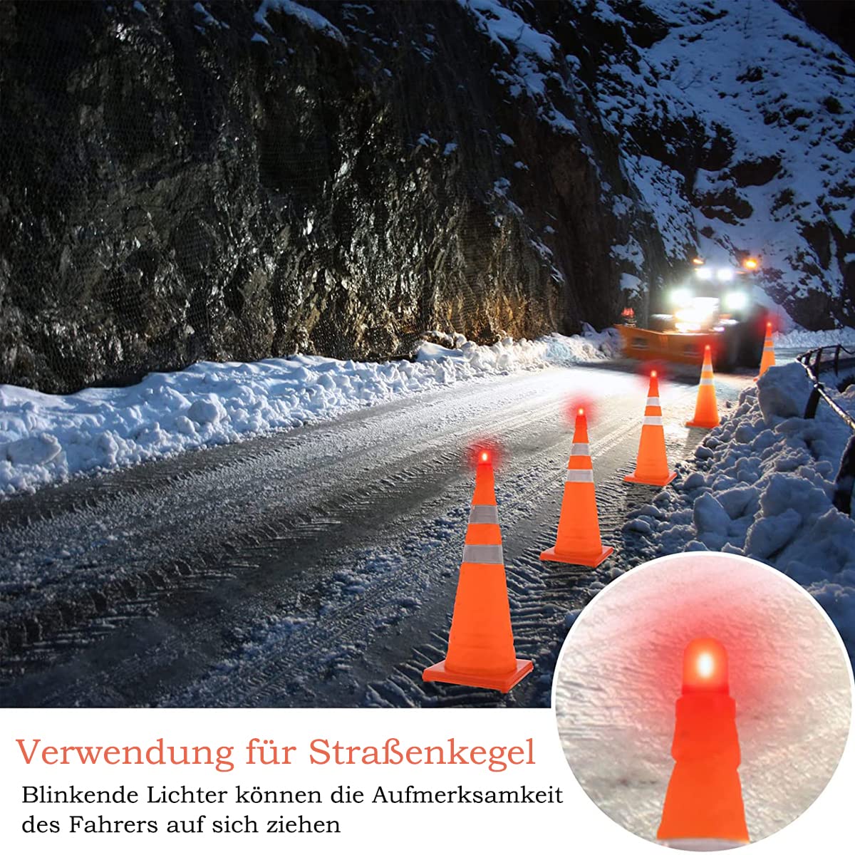 4er-Pack LED Warnleuchte für Faltleitkegel, 360-Grad-Sichtbarkeit, Blinkleuchte für Faltbare Verkehrskegel, Sicherheitskegel, Barrikaden, Parken, Camping und Notfälle