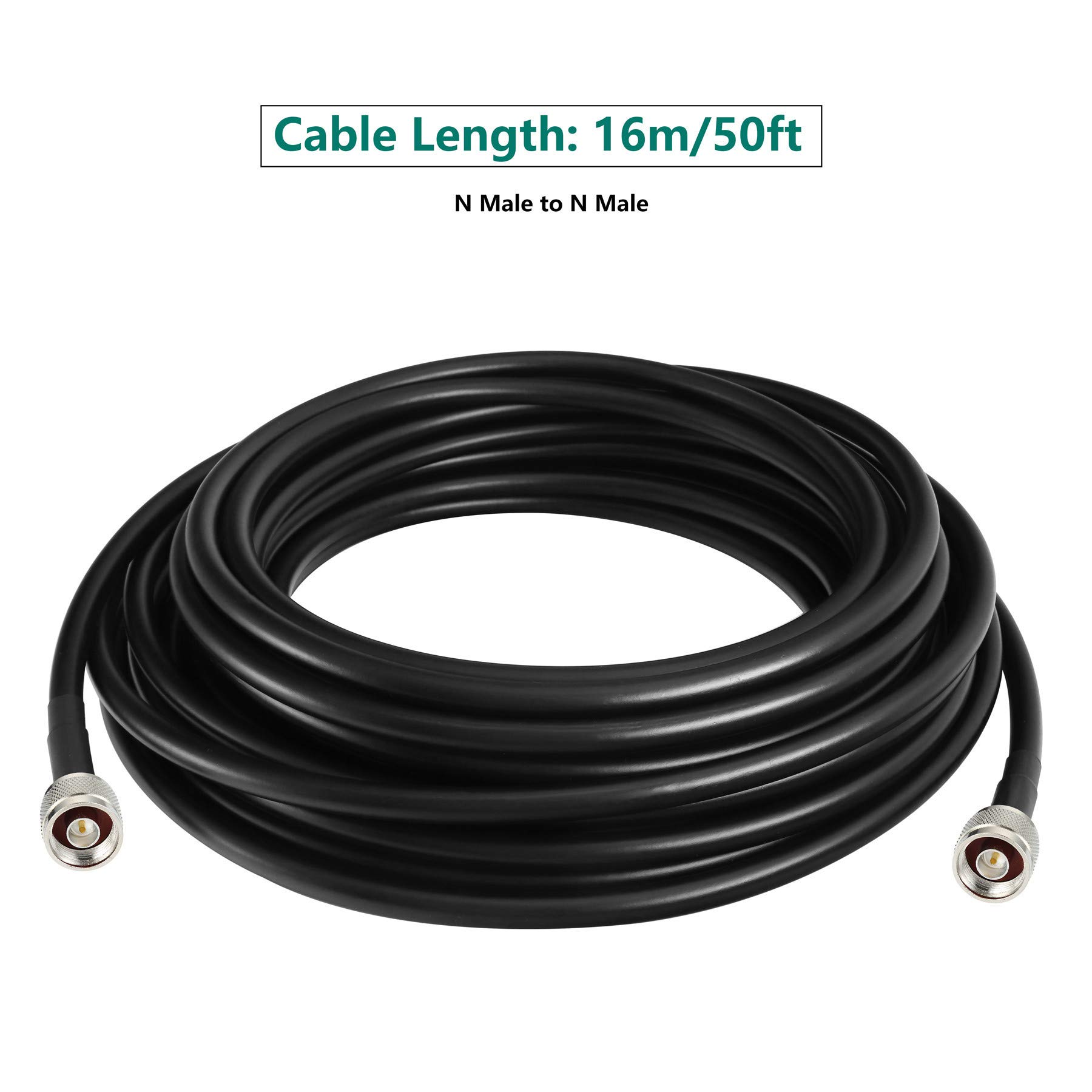 16m N Mâle à N Mâle S-LMR400 Câble en Cuivre Pur, Extension Coaxiale à Faible Perte Pour Radio 3G/4G/5G/6G/LTE/ADS-B/Ham/GPS/WiFi/RF vers Antenne ou Parasurtenseur (50 Ohm Pas Pour TV)