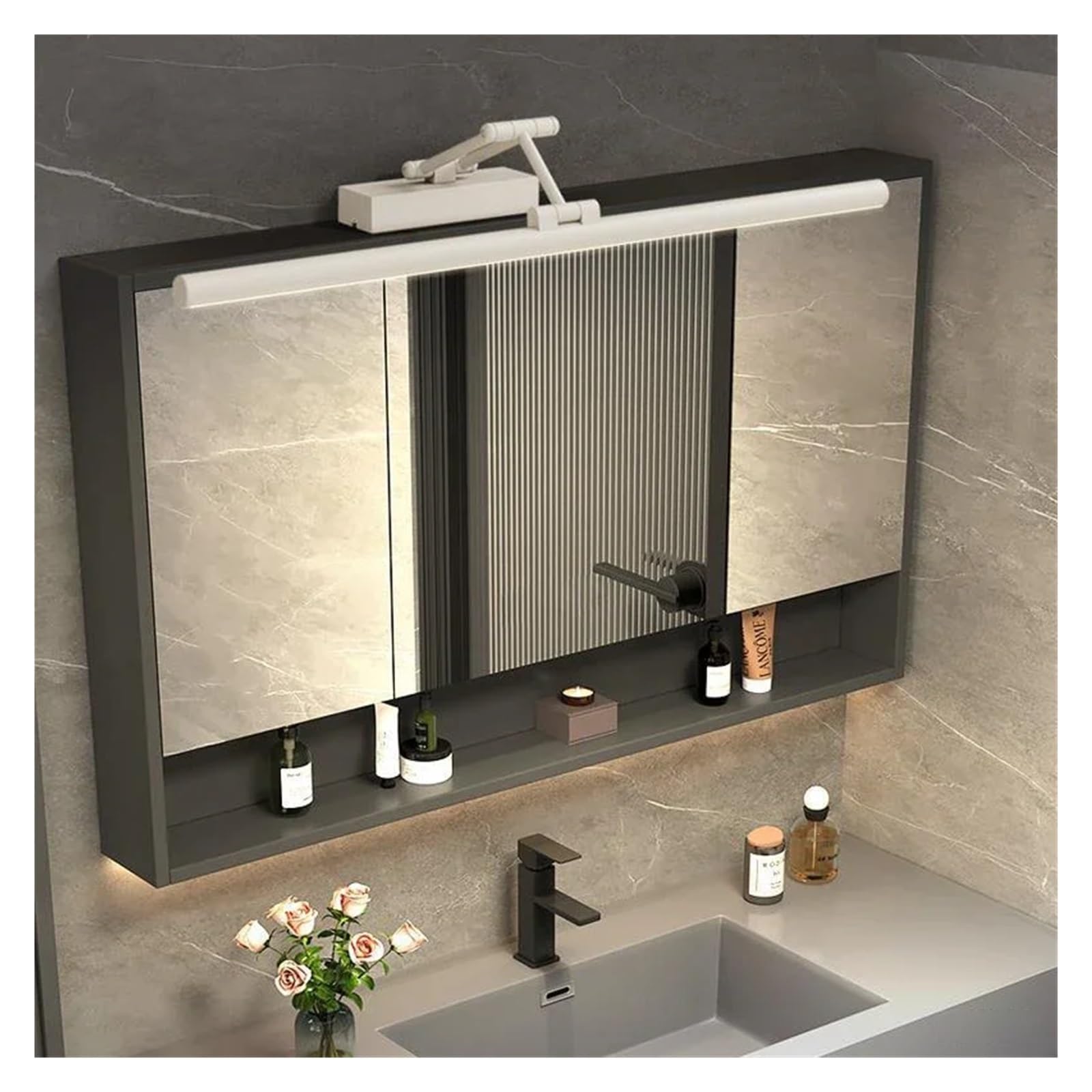 LED Wandleuchte Badezimmerspiegellampe Versenkbare Schwarzweiß-Make-up-Spiegelleuchte Leuchte über der Wandwandleuchte Vollständige Abdeckung(Warm,White40cm)