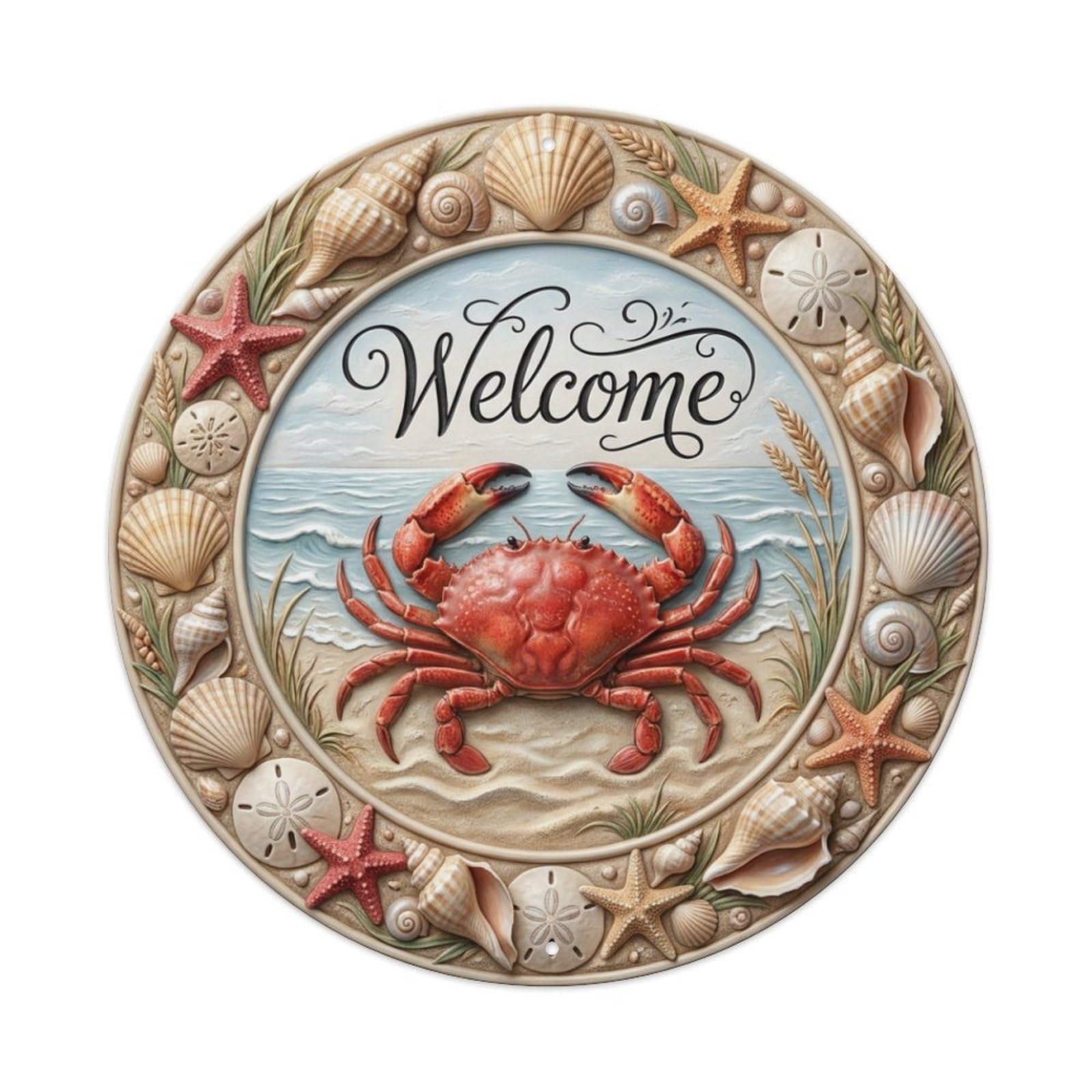 Tgrcjimh Style Metal Tin Sign Crab Beach Welcome Sandy Shore
