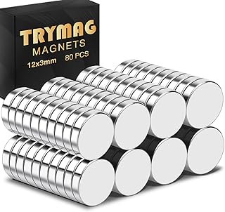 TRYMAG 80Pcs Neodymium Magnets Disc, 12 x 3mm Small Strong Round Rare Earth Fridge Magnets for Crafts Dry Erase Board, Refrigerator Magnets for Dry Erase Board Whiteboard DIY Scientific Models
