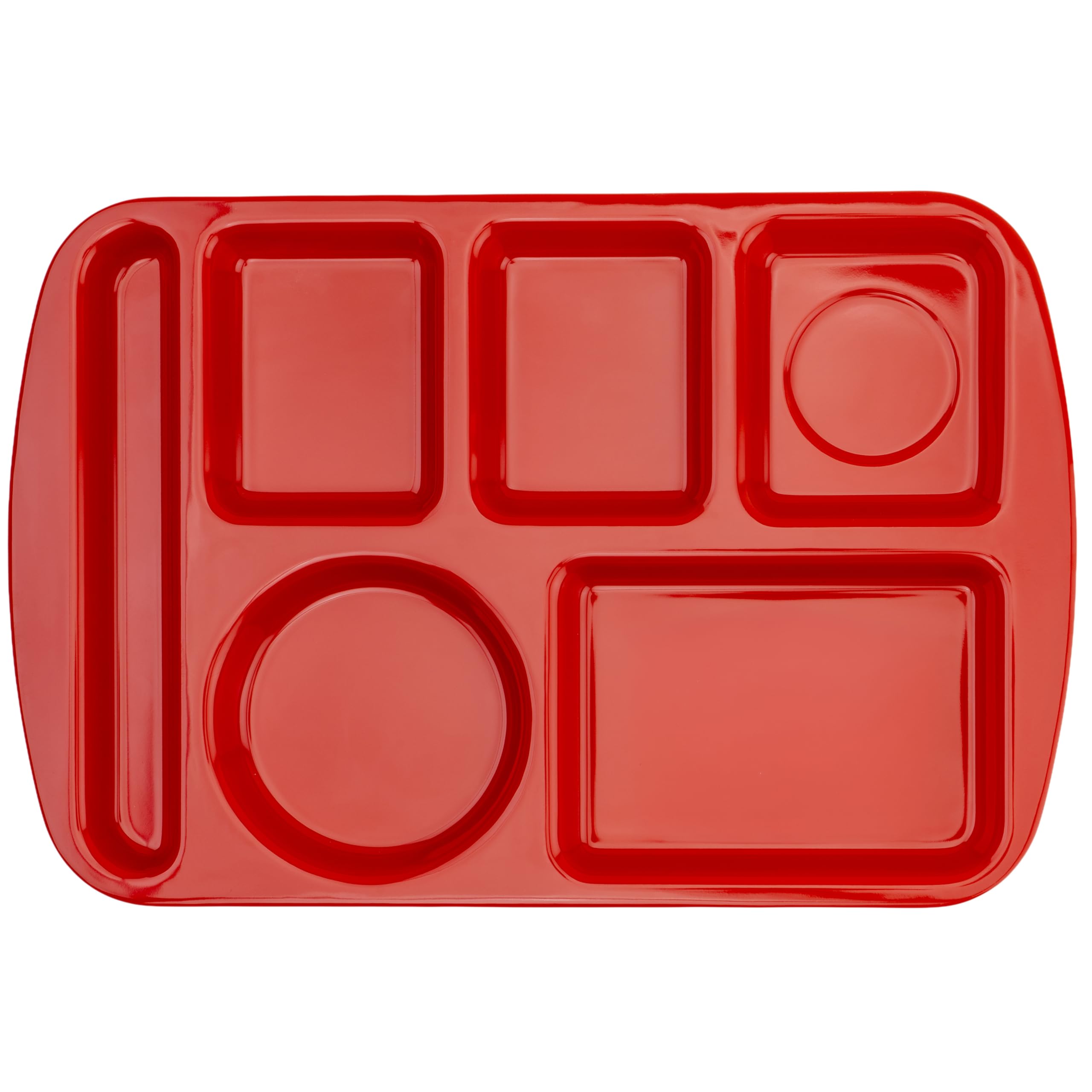 GET 6 Compartment School Cafeteria Tray, Left Handed, 10" x 15", Red (4 Pack)
