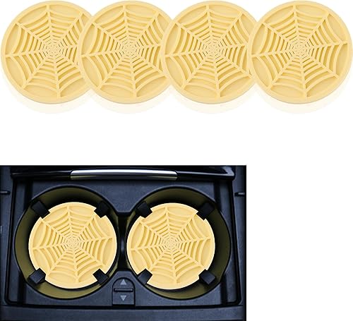 4 posavasos de silicona para automóvil, diseño único de telaraña antideslizante, accesorios interiores de automóvil, portavasos universales de 2.75