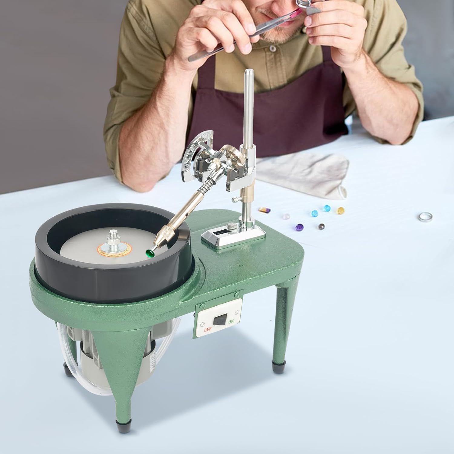 YIYIBYUS Gem Faceting Machine & Jade Polisher, 180W Gemstone Grinding Jewelry Lapidary Polisher Device with 6" Disc & Manipulator,2800RPM Jewel Angle Polisher for Scale Gem Jade Stone Crystal