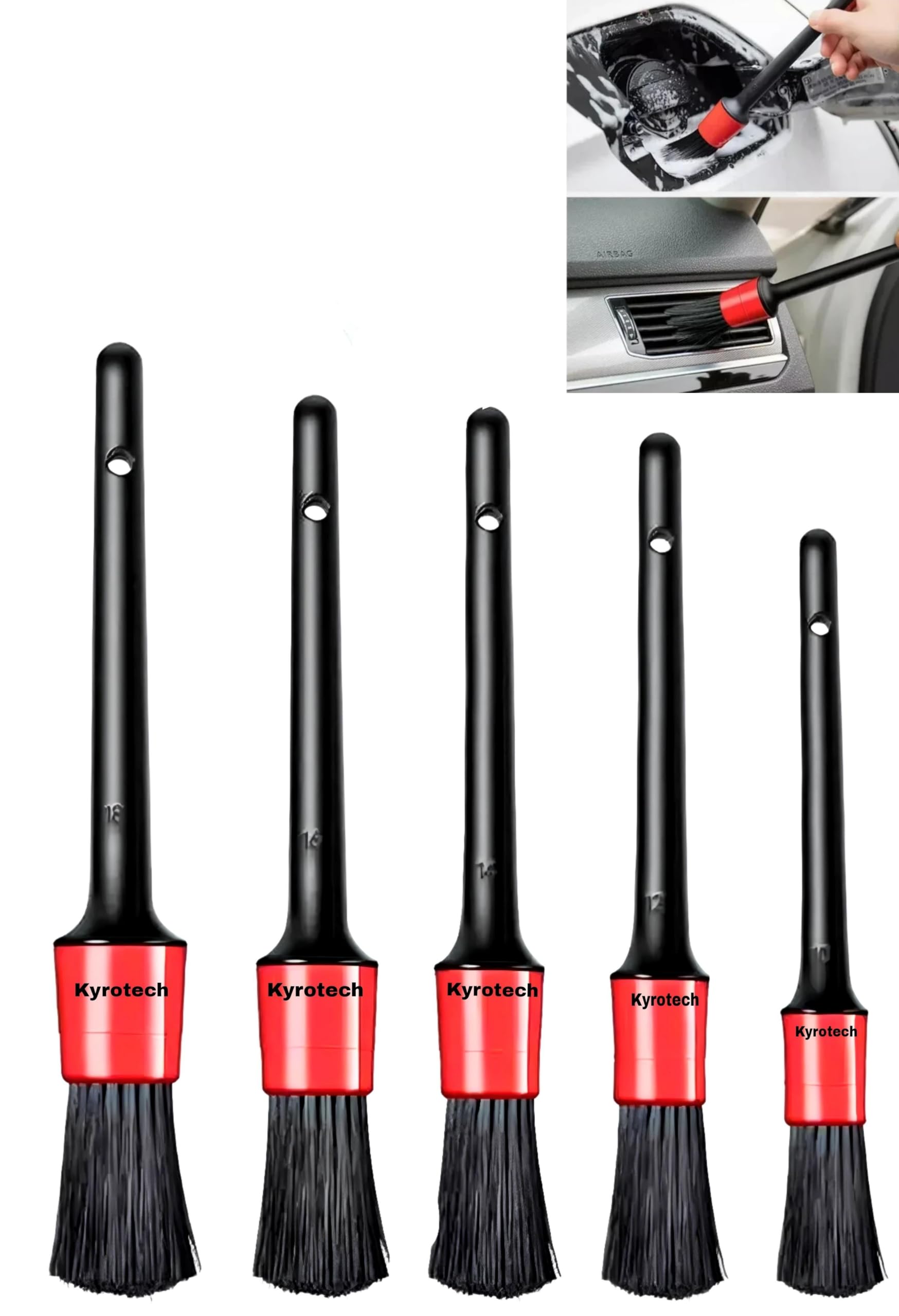 Kyrotech 5 Farklı Boyutta Oto Detay Fırça Seti, Jant ve Lastik Fırçası, Araba Kontrol Paneli, Oto İç Ve Dış Temizlik, Deri, Havalandırma Delikleri, Amblemler, Motorsikletler