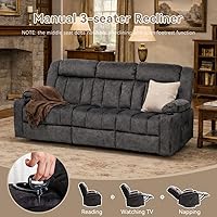 Vista 9 de LUCKLIFE Juego de sofá reclinable con reclinables manuales, juego de muebles de sala con sofá reclinable, sofá biplaza y sillón, tapicería de tela