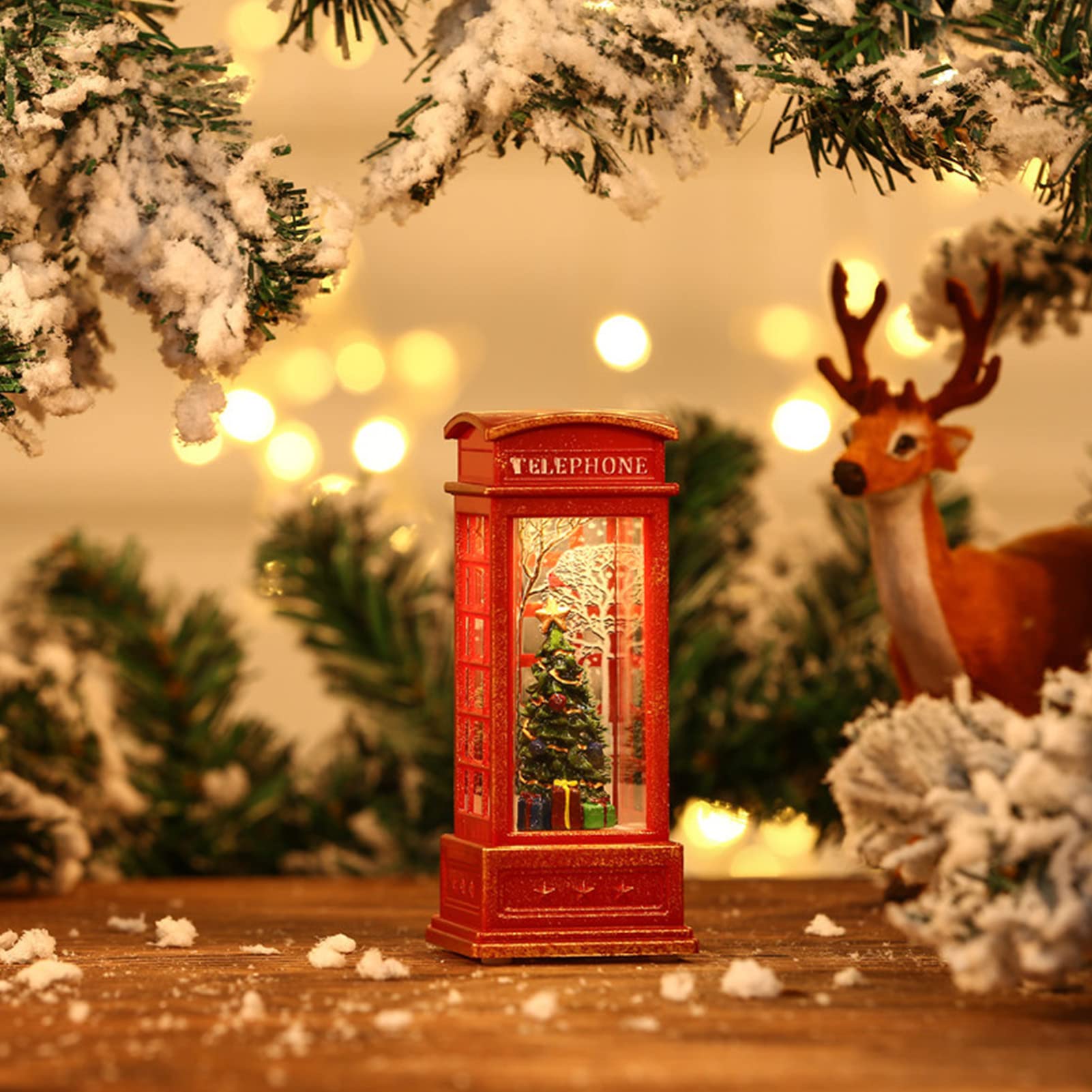 Telephone Booth Night Light Snow Globe Lantern for Bar KTV Decoration (Christmas Tree)