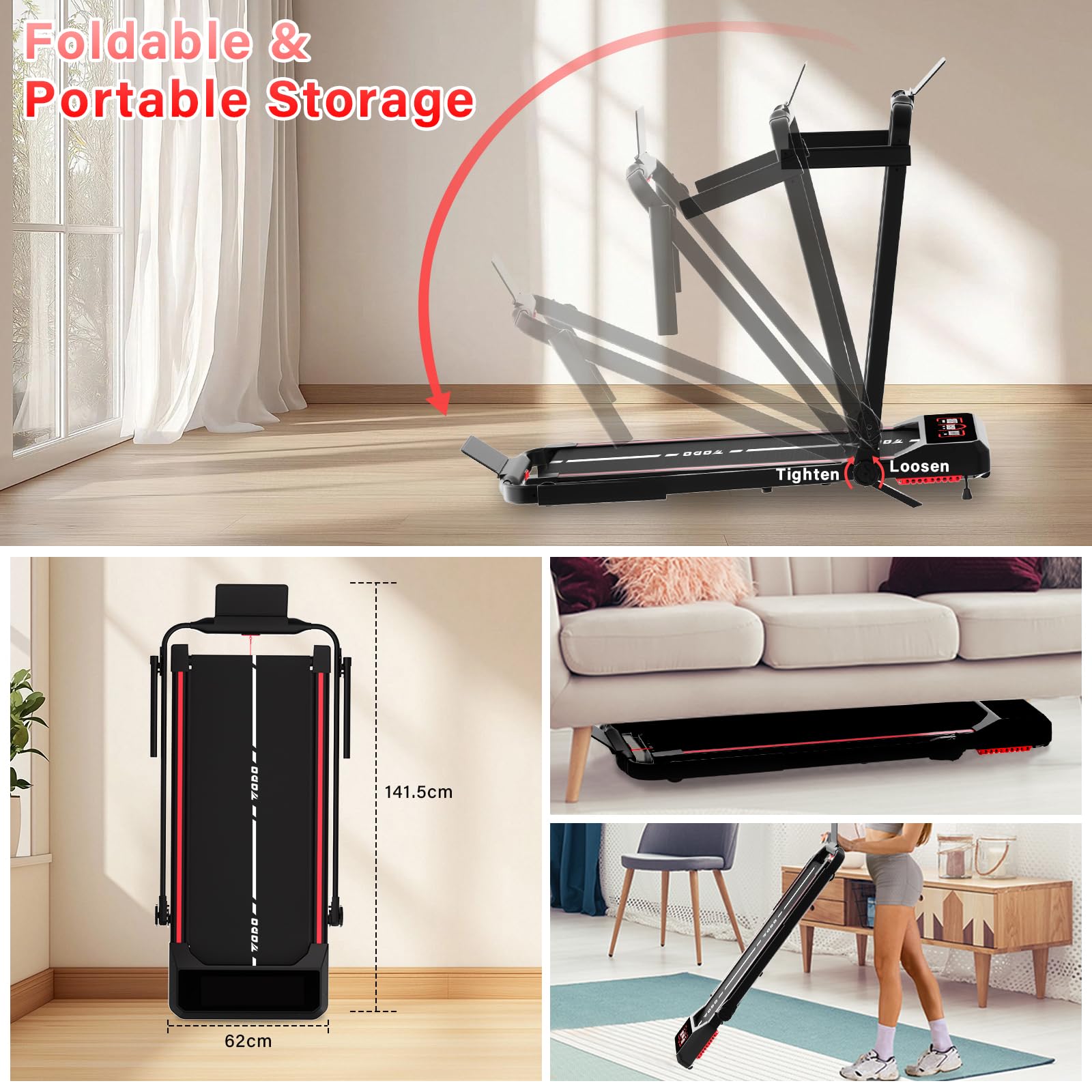 TODO Cinta de Correr con Inclinación Manual 10%, 1-12km/h Cinta de Correr Plegable, Motor 3.5HP, Cinta de Andar con Altavoz Bluetooth, 12 Programas, App y Pantalla LED, para el Hogar o la Oficina