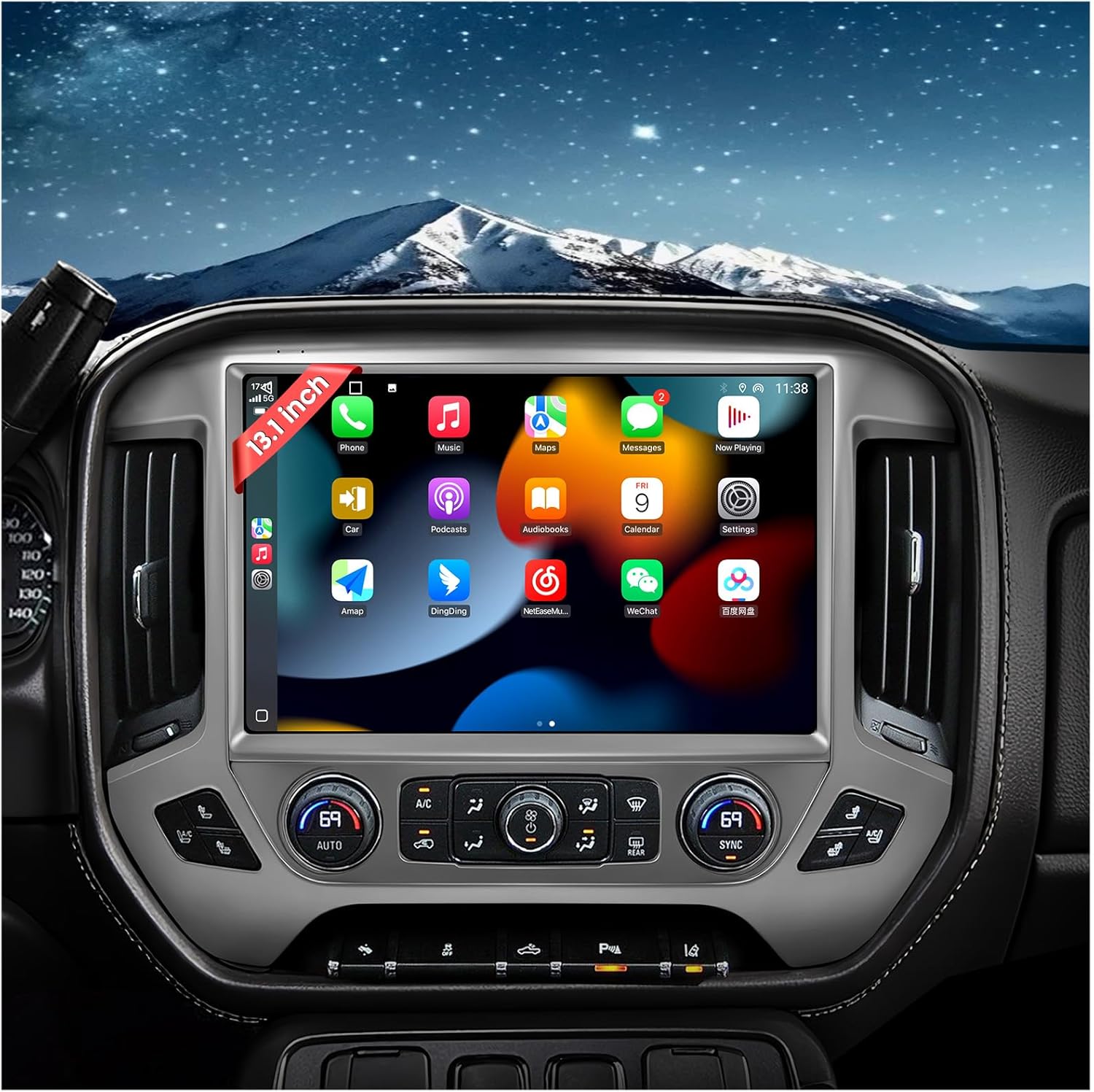 13.1" QLED Car Radio Stereo Upgrade for Chevy Silverado & GMC Sierra 2014-2018, 8-core Head Unit 6GB+128GB with CarPlay/Android Auto,2K Touch Screen and 1080P Backup Camera (6+128 Silver)
