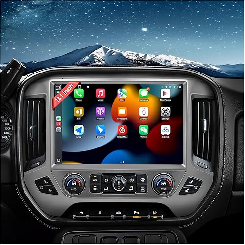 13.1" QLED Car Radio Stereo Upgrade for Chevy Silverado & GMC Sierra 2014-2018, 8-core Head Unit 4GB+64GB with CarPlay/Android Auto,2K Touch Screen and 1080P Backup Camera (Silver 6+128)