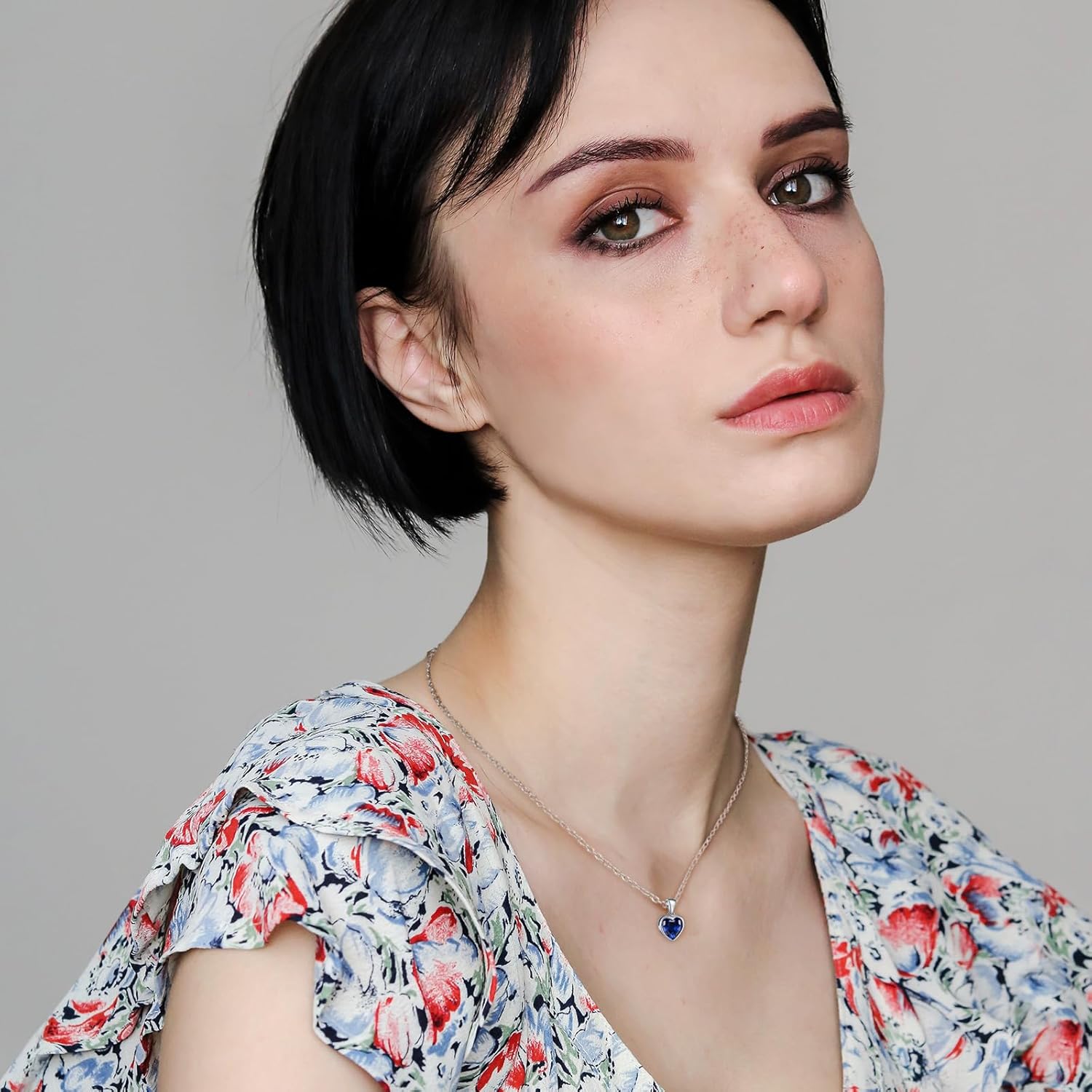 Sterling Silver Heart Necklace Red Green Blue Aquamarine Pendant Necklace for Women Classic Love Birthstone Necklace for Valentines Day - Image 2