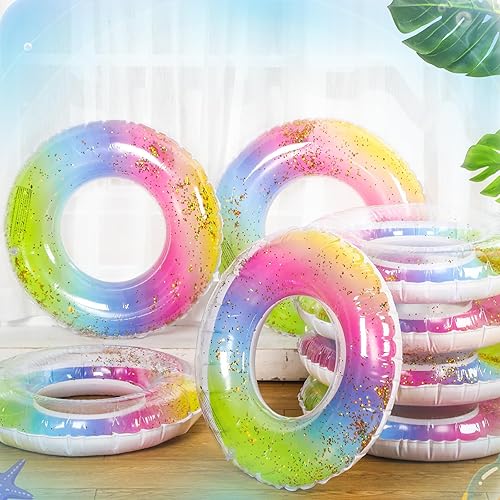 Miniatura 5 de Wettarn Flotadores inflables de piscina, juguetes para natación, tubos de natación, anillos interiores de lentejuelas con purpurina, tubo de piscina