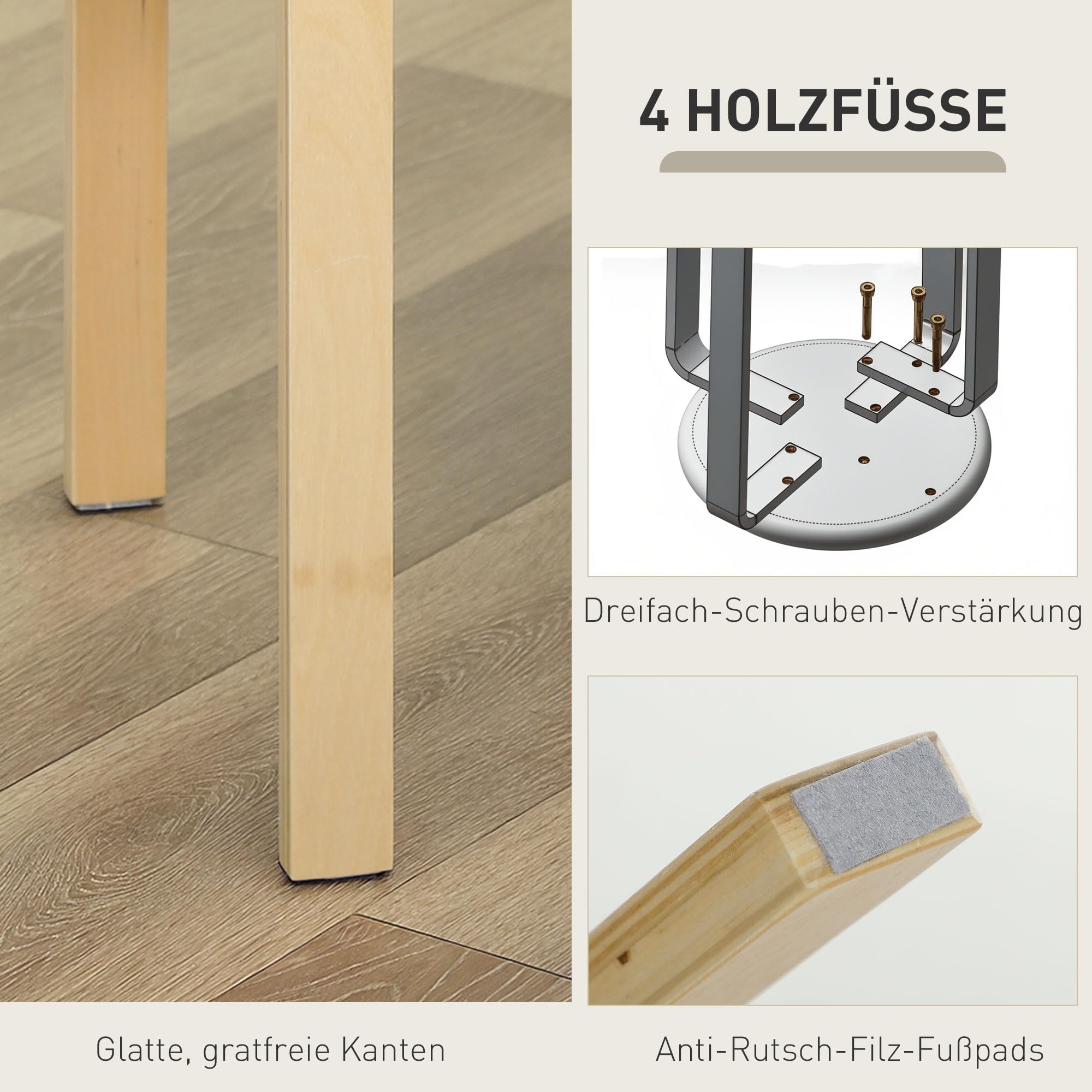 HOMCOM Esszimmerhocker 4er Set Stapelhocker für Esszimmer Cremeweiß | Aus Birkensperrholz, Hocker mit Leinenoptik, Küchenhocker, Polsterhocker, Wohnzimmer