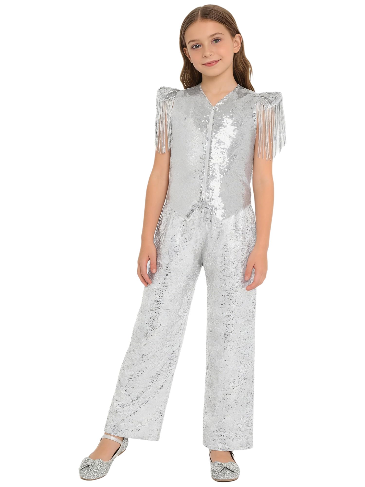 Niña Conjuntos Chaleco Y Pantalones Trajes Disco Jazz Brillantes