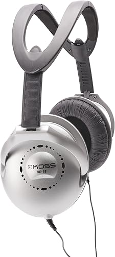 Koss UR18 Auriculares plegables para el hogar, acabado plateado, con conector de 0.138 in, embalaje estándar