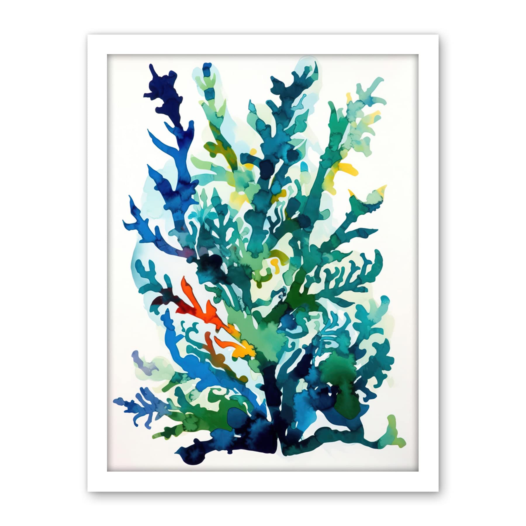 Artery8 Seaweed Plant Abstract Folk Art Artwork Framed Wall Art Print 18X24 Inch