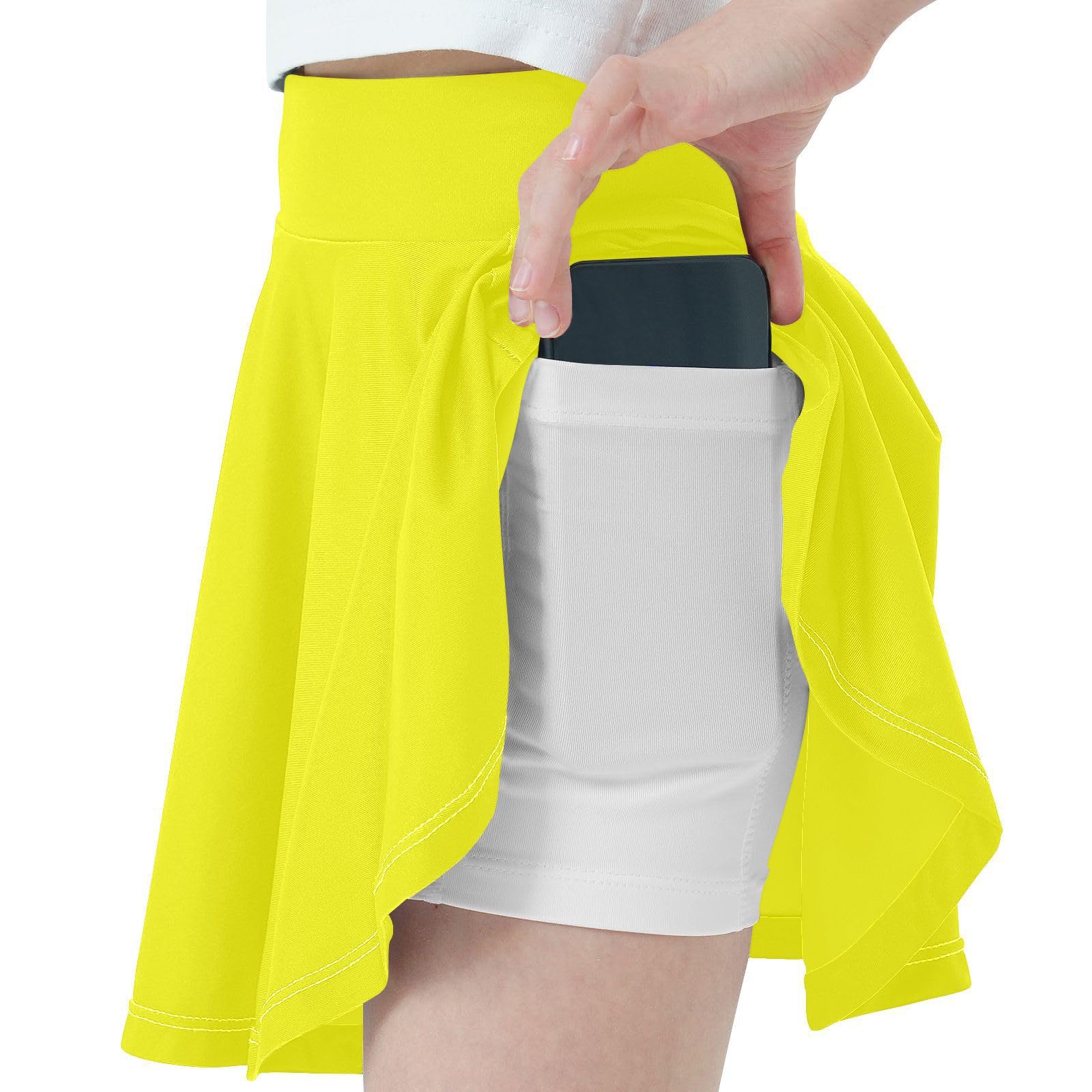 Faldas de tenis lisas amarillas para niñas con pantalones cortos integrados para niñas pequeñas