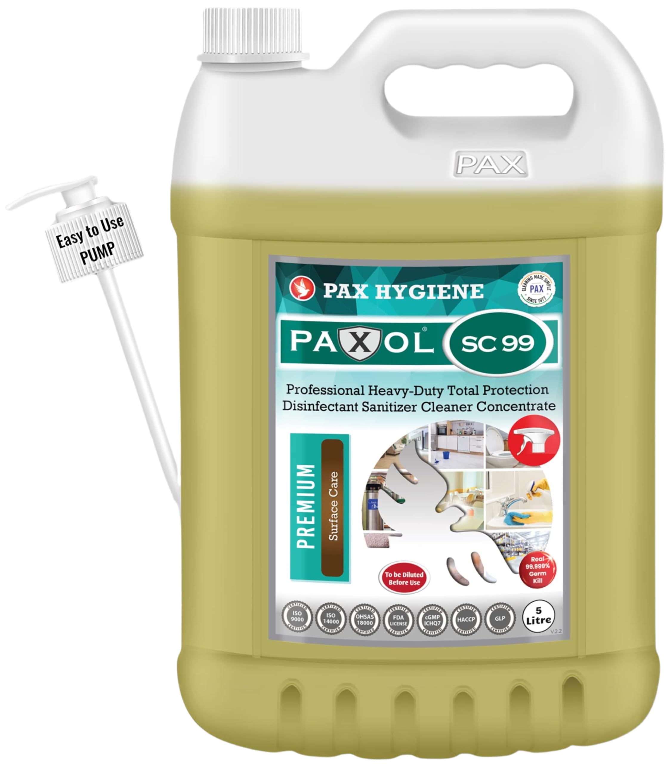 SC99 Professional Heavy Duty Total Protection Disinfectant Sanitizer Cleaner Concentrate(Citrus) 5L Combo with Pump
