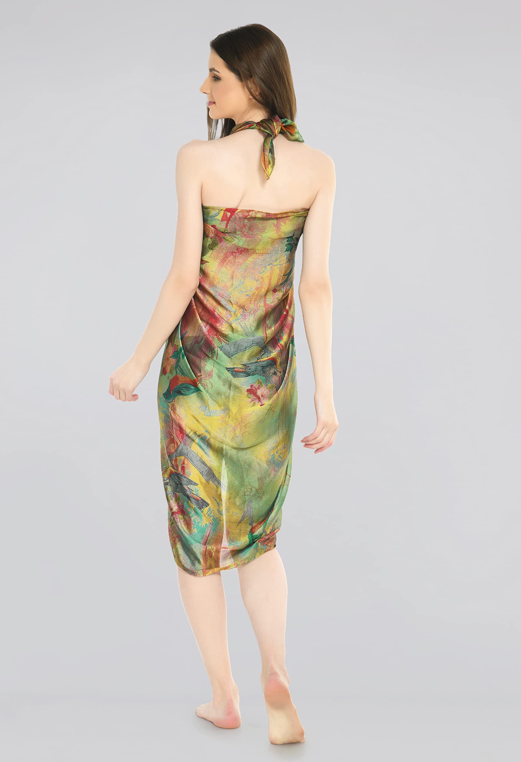 MIRCHI FASHION Polyester Chiffon Forest Printed Summer Beachwear Coverup Wrap Sarongs for Women (S728-Green,Yellow, Multi-1.75 Meters) - Image 4 thumbnail