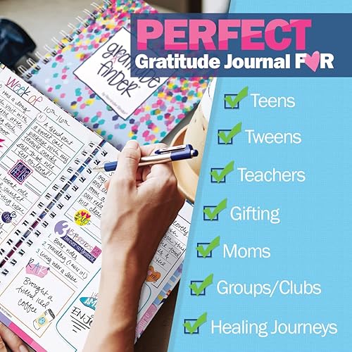 Miniatura 5 de Gratitude Finder Diario de 52 semanas sin fecha para mujeres, adolescentes y niñas con 165 calcomanías ilustradas a mano (fiesta de confeti)