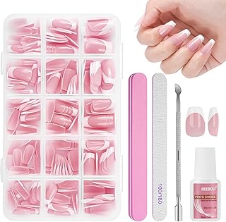 240 Stück Falsche Nägel Tips Set, 15 Größen Französisch falsche nägel Zum Aufkleben, French Press On nail set, Fake nails mit Kleber für Damen Und Frauen (Rosa Kurze Ballerina)