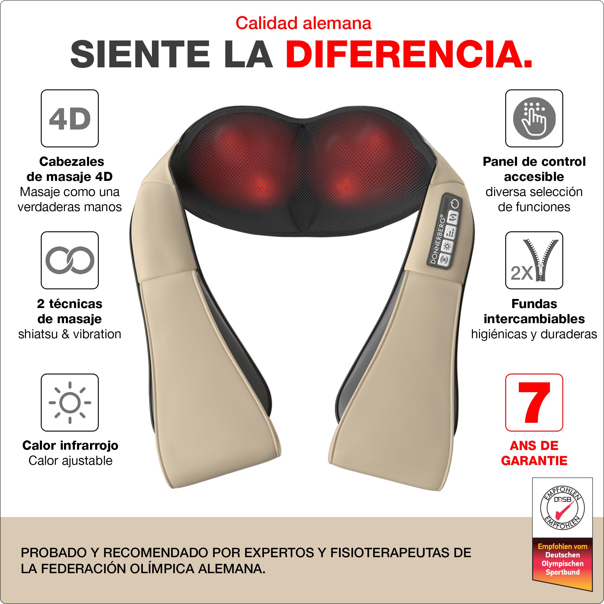 Donnerberg® Masajeador Cervical y Espalda Manual | Masajeador Cuello | 7 años de garantía | Masajeador Muscular | Calor Infrarrojo | Calidad Alemana