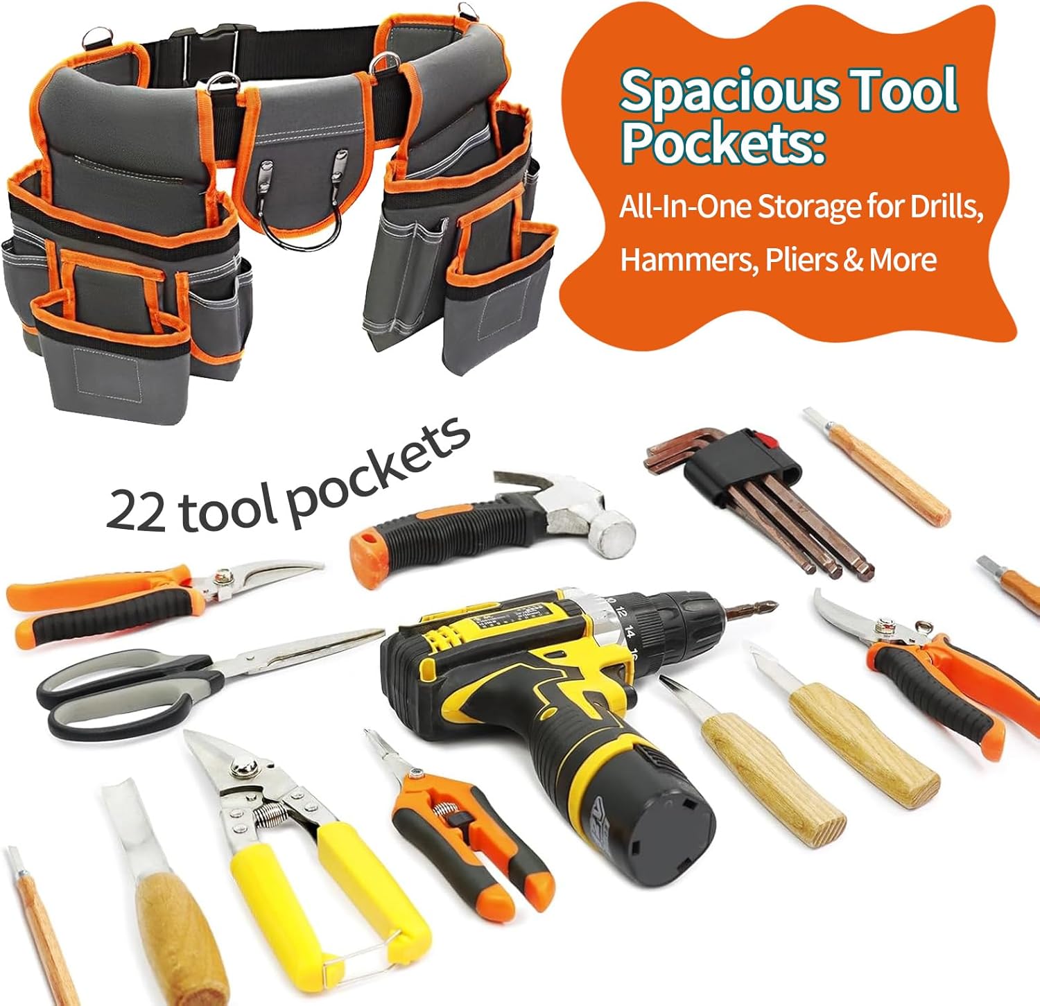 Professional Tool Belts for Men, Magnetic Tool Pouch, Heavy Duty Adjustable Detachable Utility Belt with 22 Pockets - Work Bags for Electrician, Carpenter