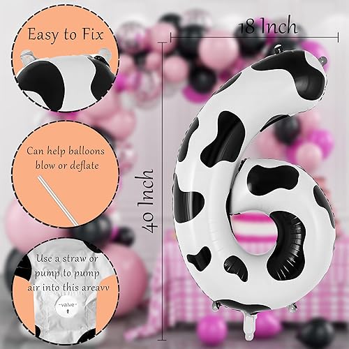 Miniatura 6 de Globo con estampado de vaca, decoración de fiesta de cumpleaños, globo número 6 de 40 pulgadas para 6 cumpleaños, suministros de fiesta de vaquera,