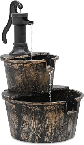 MoNiBloom Fuentes de agua para exteriores, 27 pulgadas de alto con barril y bomba de 2 niveles y bomba de cascada para patio al aire libre, jardín,