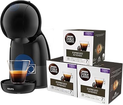 Krups Nescafé Dolce Gusto Piccolo XS KP1A08 Cafetera de cápsulas de 0.8L, modo Eco, bandeja 3 alturas, color negro, 3 Packs Café Intenso0