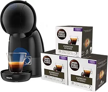 Krups Nescafé Dolce Gusto Piccolo XS KP1A08 Cafetera de cápsulas de 0.8L, modo Eco, bandeja 3 alturas, color negro, 3 Packs Café Intenso