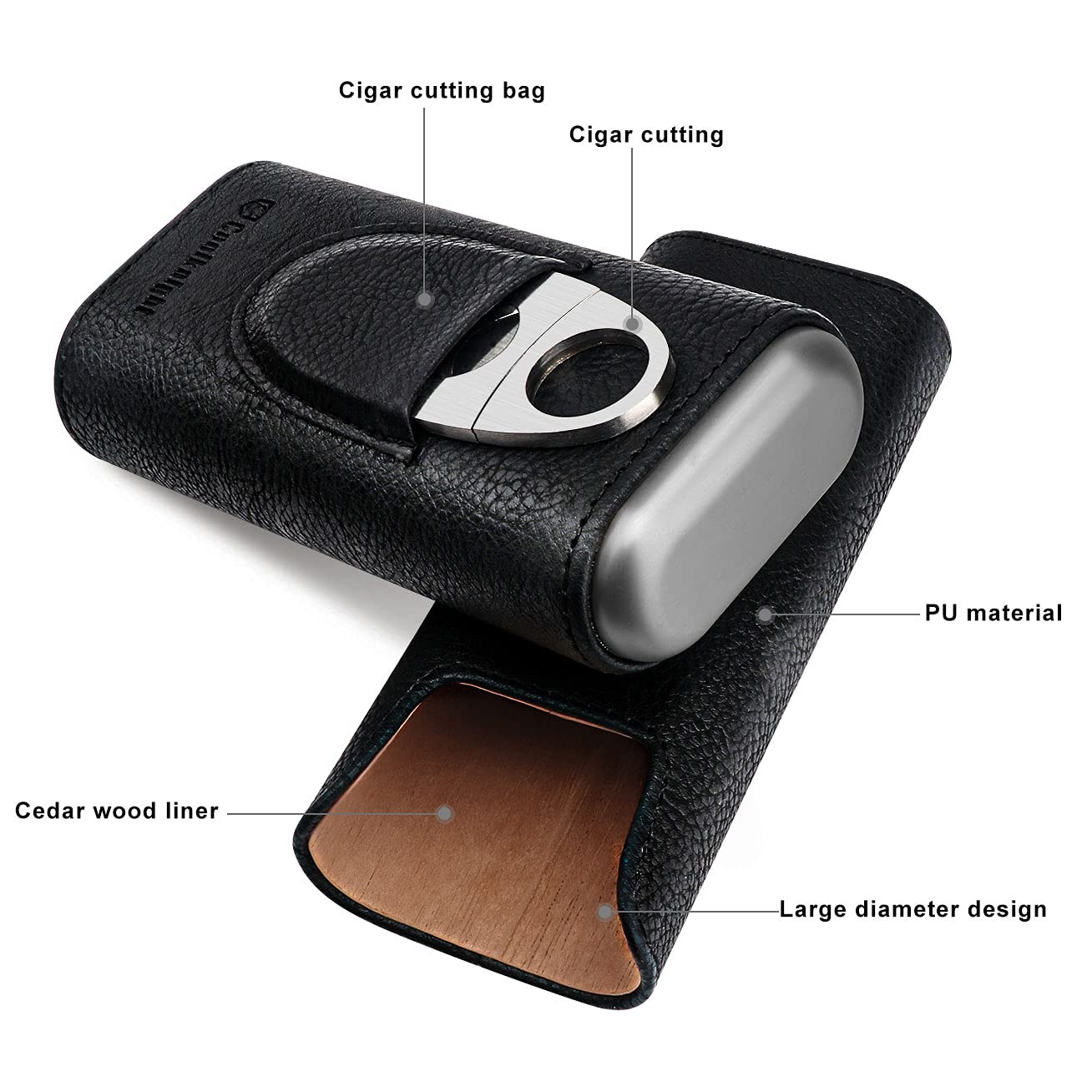 COOL KNIGHT Leather Cigar Case Cedar Wood Lining Tra...B09BZF1QZR