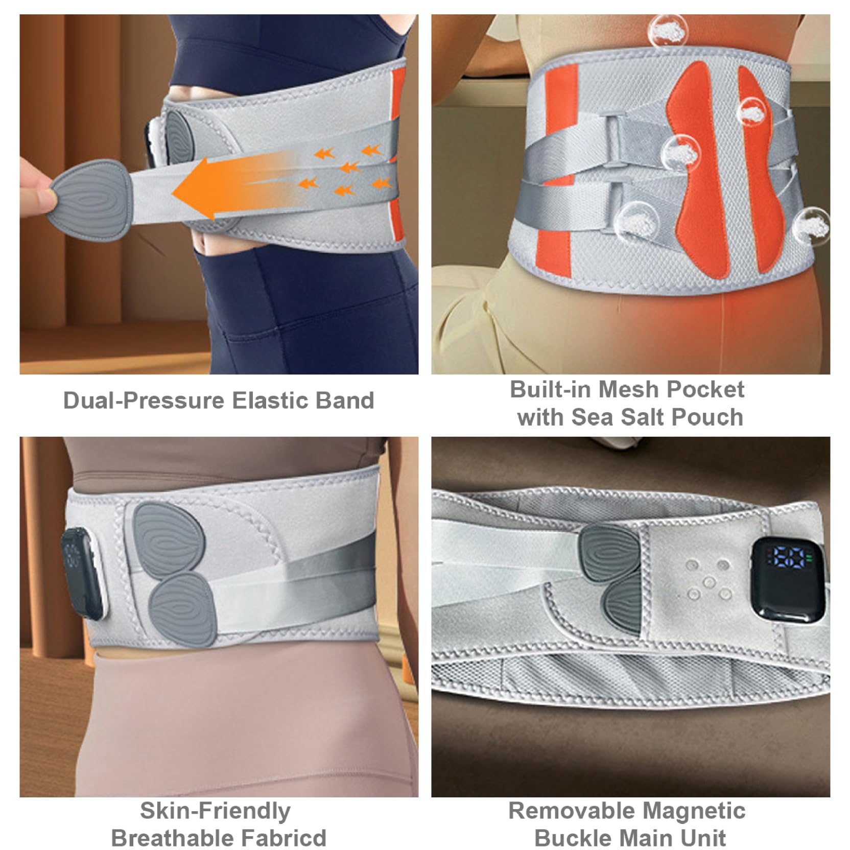 Almohadilla térmica inalámbrica, soporte de espalda de 3 velocidades y 5 calor con calor y masaje, cinturón de soporte de espalda inalámbrico para mujeres, hombres, personas mayores Cinturón de